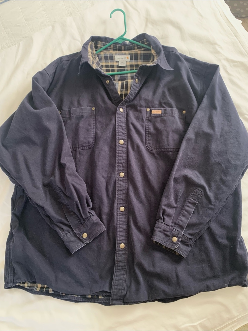 Carhartt Men's Navy Button-Up Flannel-Lined Shirt Jacket. 4X